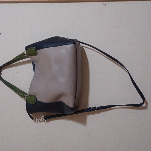 Coach Two-Tone Leather Shoulder Bag in Beige, Black & Green